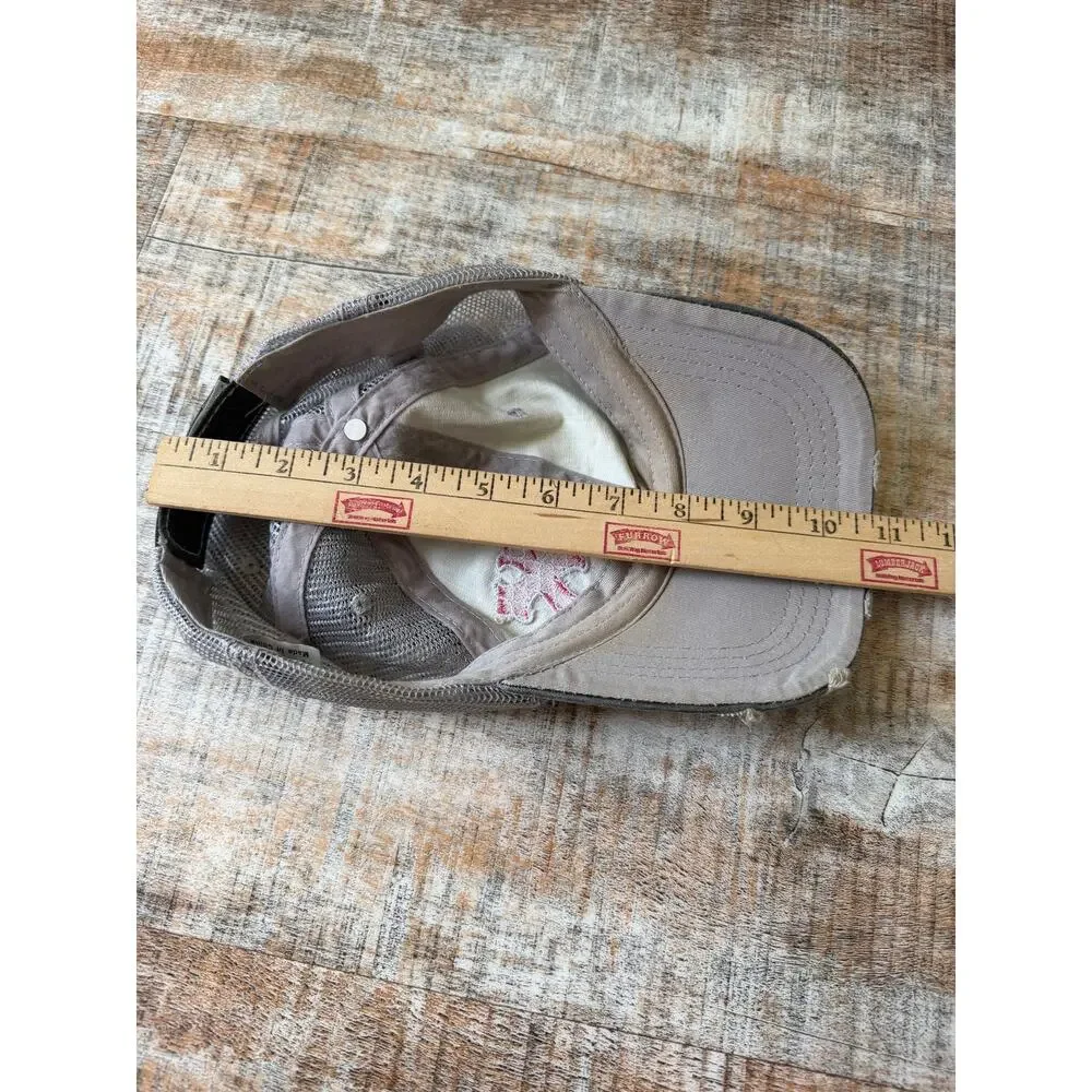 Katydid Gray Distressed Y2K Pink Rhinestone Embellished Cross Baseball Cap